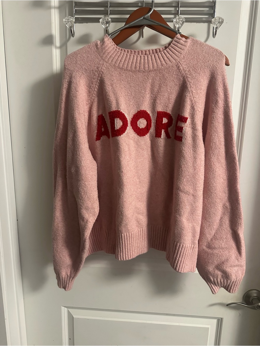 Old Navy Pink Crewneck Sweater with Red 'ADORE' Lettering